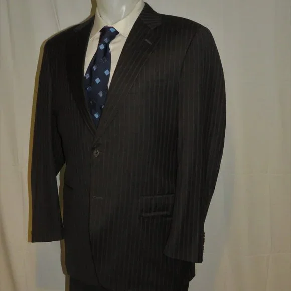 Canali 13320 Drop 7 Gray Striped Two Button Suit 42L